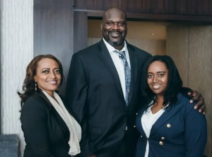 Shaq O'Neal with his first wife Arnetta Yardborough and their first child together Taahirah O'Neal.