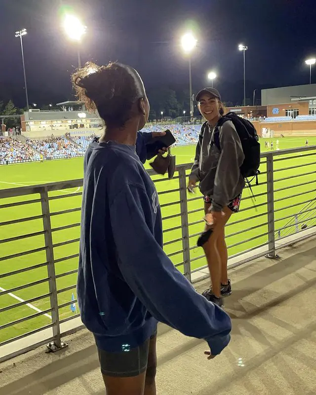 Valery was seen having a good time with her friends in the soccer stadium 