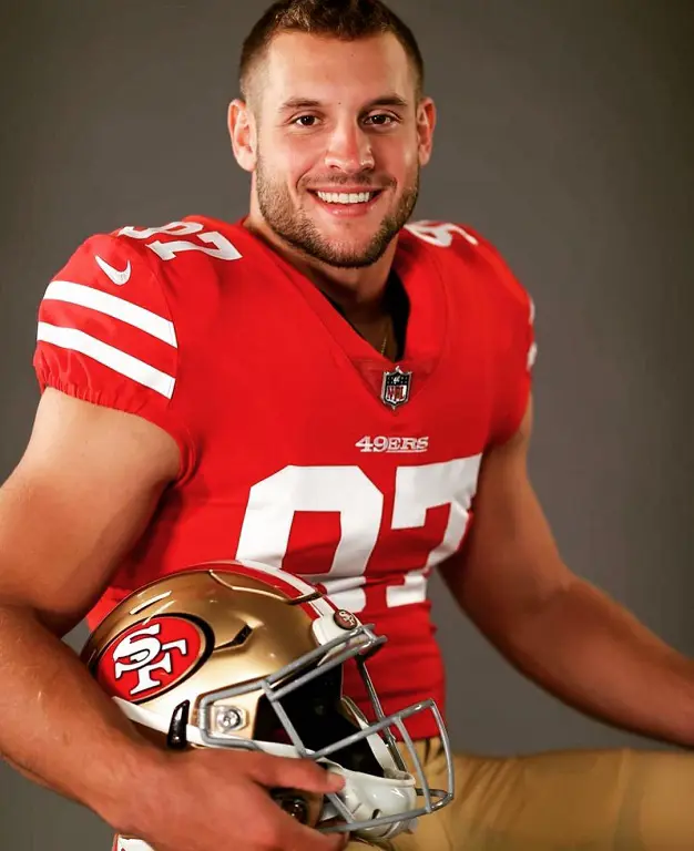 Nick Bosa plays defensive end for the San Francisco 49ers of the National Football League. 