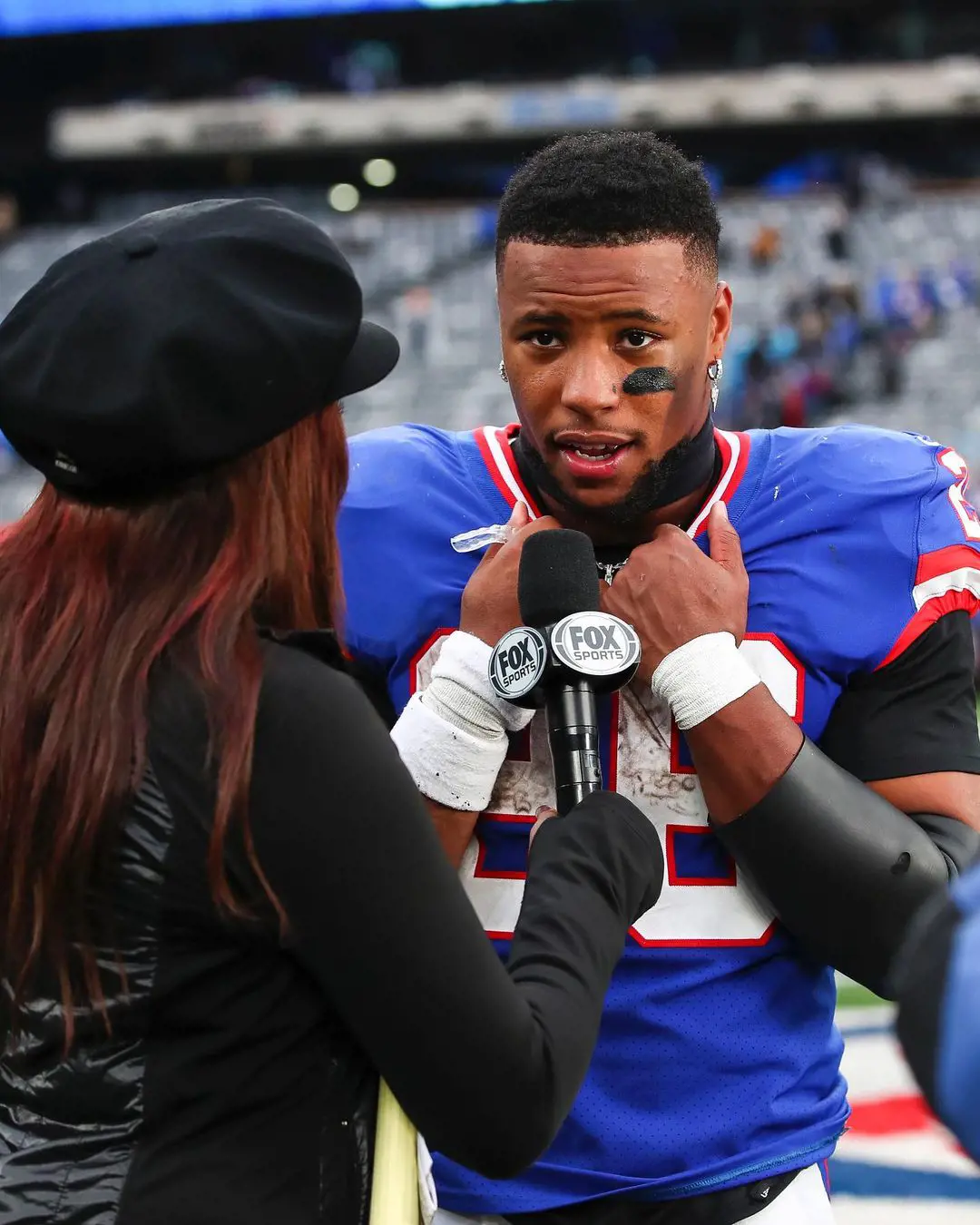 Saquon Barkley has the most votes among the running backs and leads the NFC