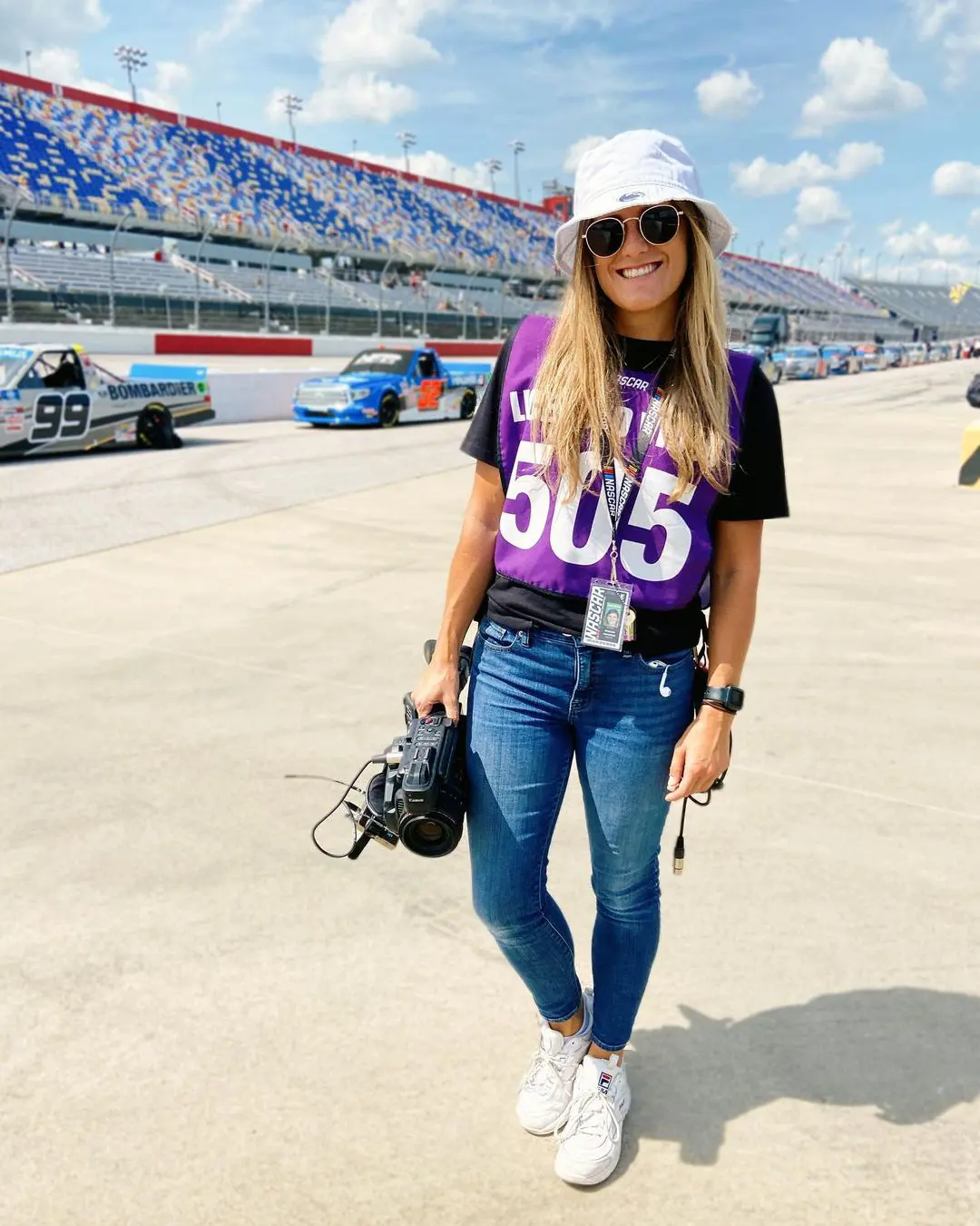 Morgan Giannone all set for an interview at Darlington Raceway.