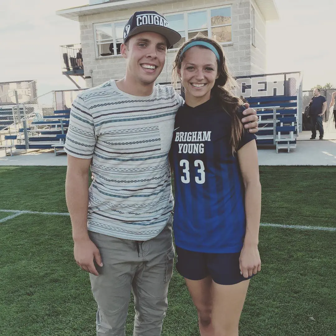 Ashley(right) and Jeff (left) met on a football match where Ashley played for The BYU Cougars women's soccer team.