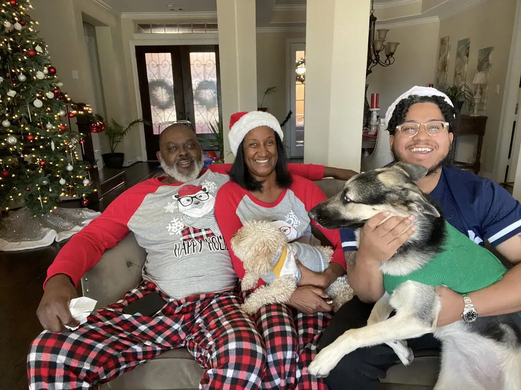 From left: Aaron, Lorraine and Quentin celebrating Christmas in December 2022