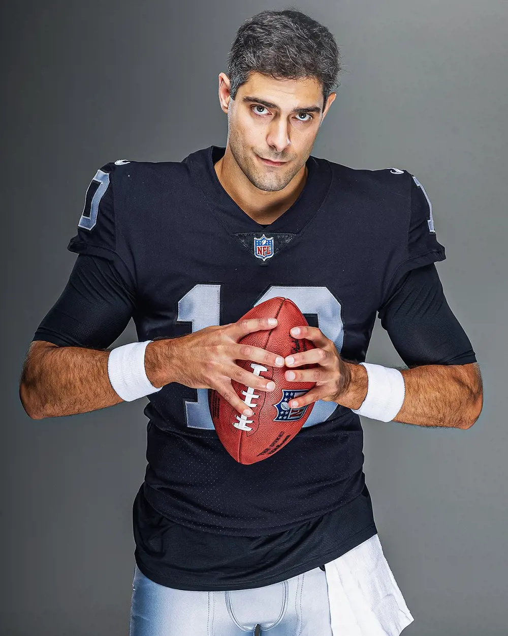 The two-time Super Bowl winner in his new uniform having signed with the Raiders in March