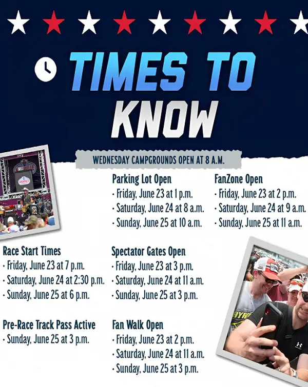 Times to know for the Nashville racing events.