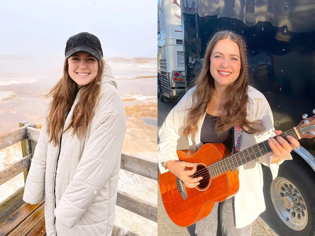 (Left) Leanna at Yellowstone National Park on April 5, 2022