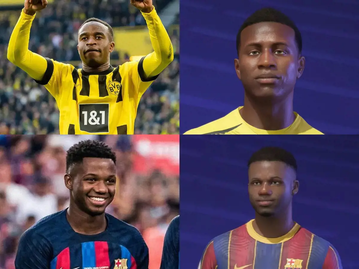 Fati and Moukoko face compare real life and FIFA