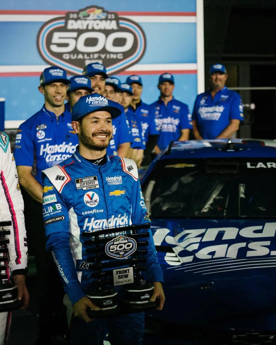 Kyle holding the championship after winning back to back at Daytona International Speedway.