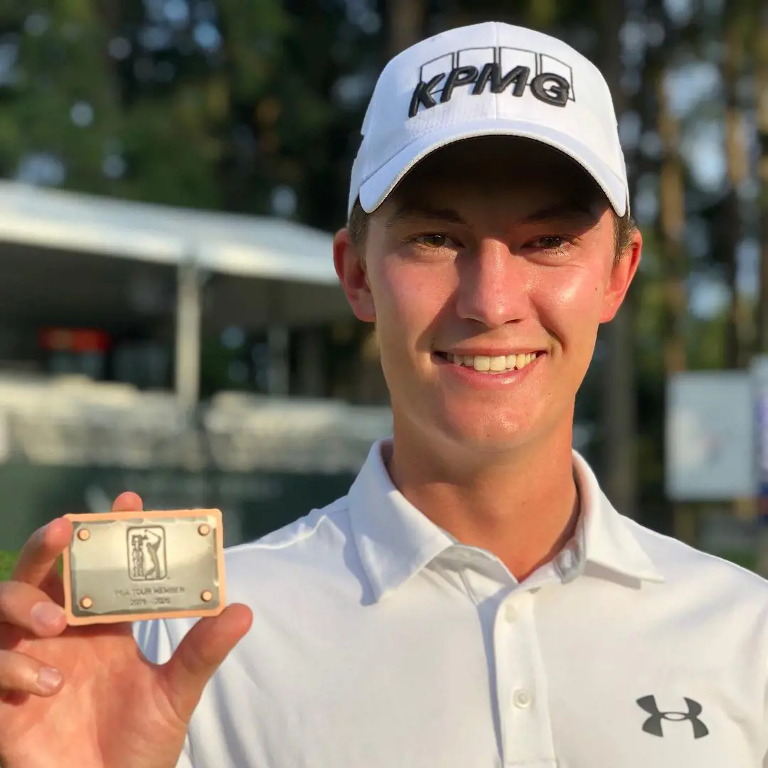 Maverick showing his PGA tour card for 2019-20 season. 