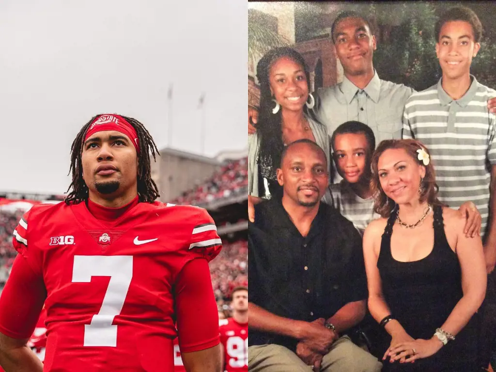 (Left) Stroud during a football match playing for Ohio State in December 2022