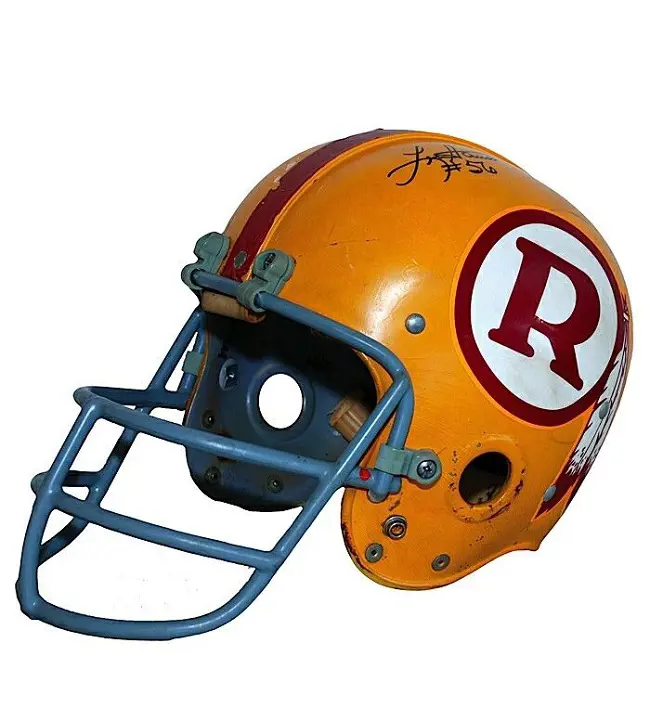 The history-making Redskins' helmet used from the 1966-68 season.