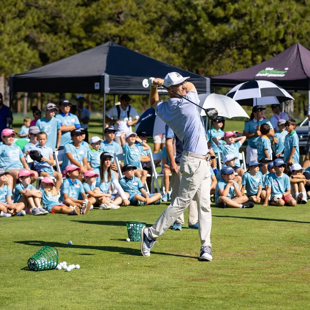 Mark Baldwin striking a long shot in the Old Greenwood he often practices at Barracuda's golf course