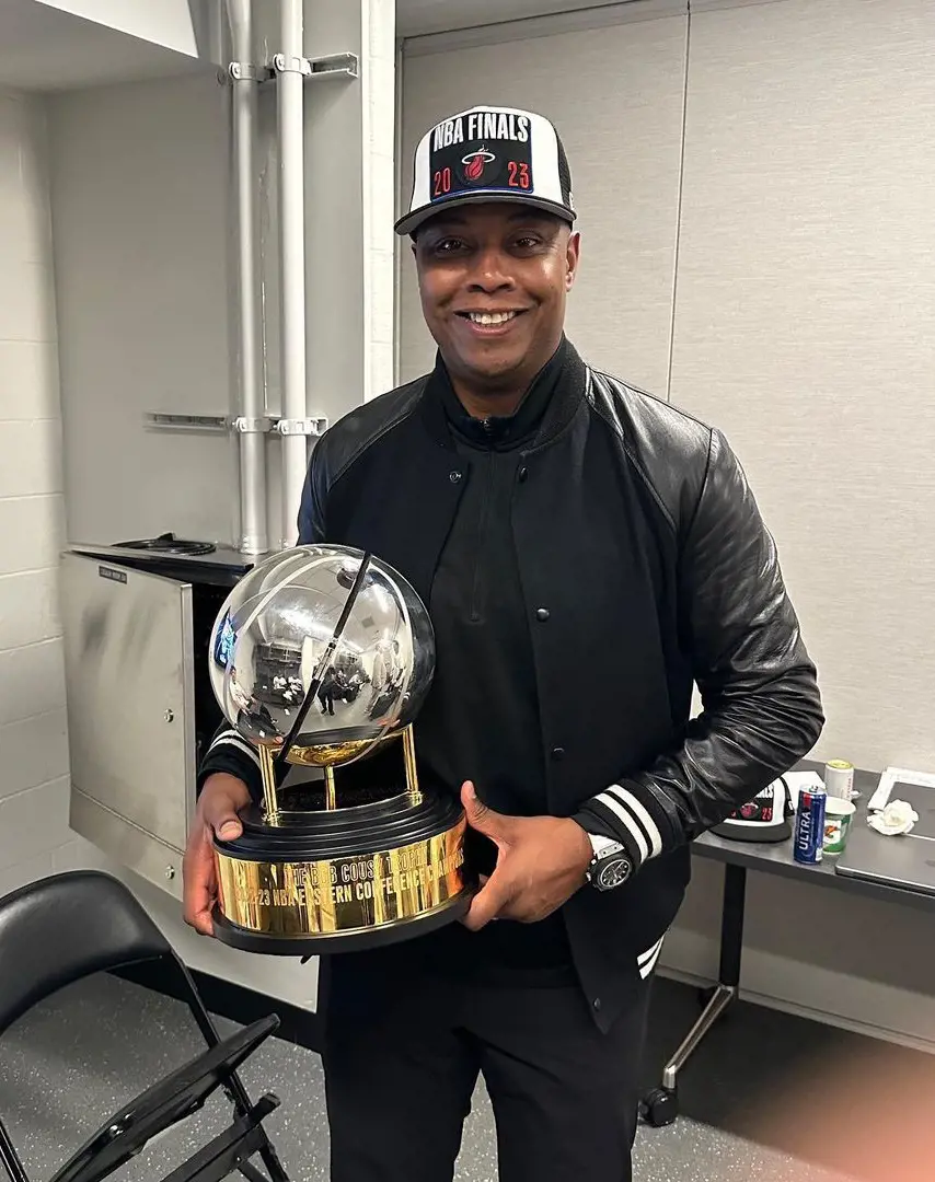 Butler lifts the Eastern Conference trophy with the Heat in 2023.