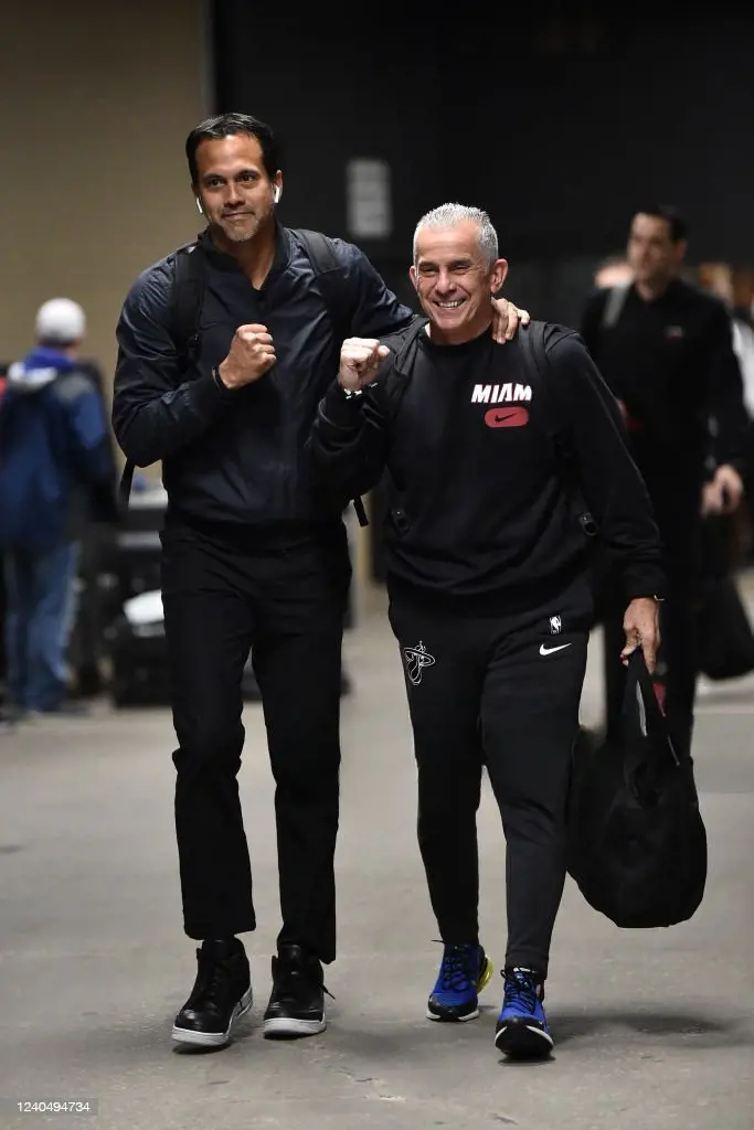 Octavio De La Grana and Erik arrive at the arena before the 2022 NBA playoff game against the 76ers