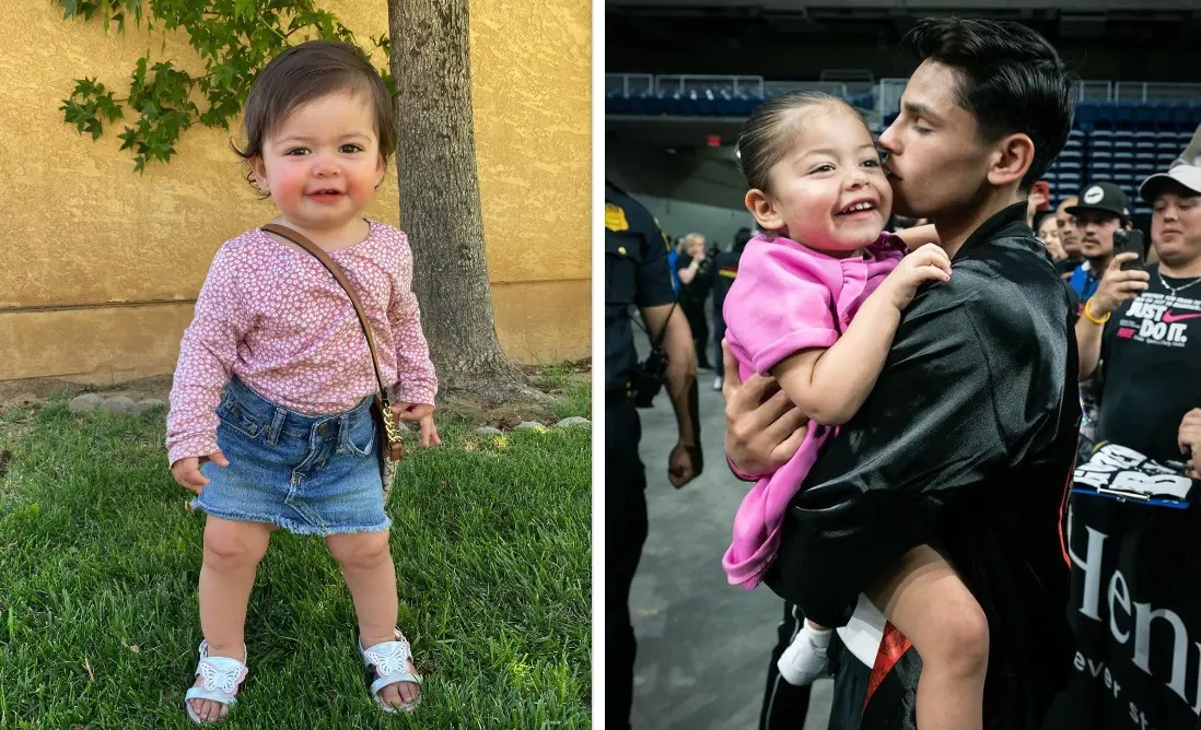 Ryan holding Rylie (right photo) during her first visit to his fight in April 2022.