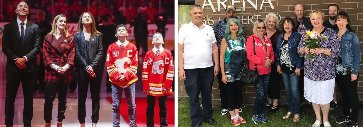 Jarome's maternal relative including Susan and aunt Martha (second from left) at the inauguration of a rink under his name in St. Albert in August 2019.