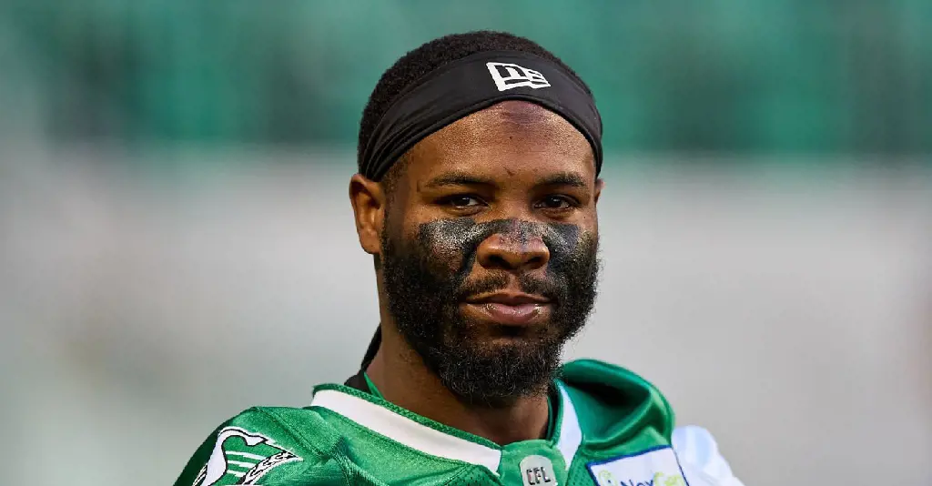 Duke in his Saskatchewan Roughriders playing gear on August 19, 2022 in Regina. 