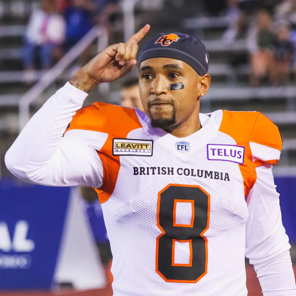 Vernon clad in his BC Lions getup for a match in September 2022.