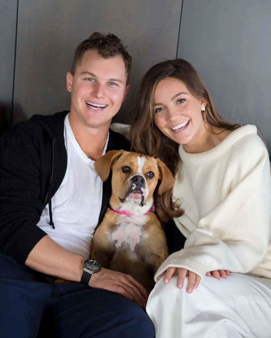 Joc and Kelsey with their dog, Bluey in March 2018