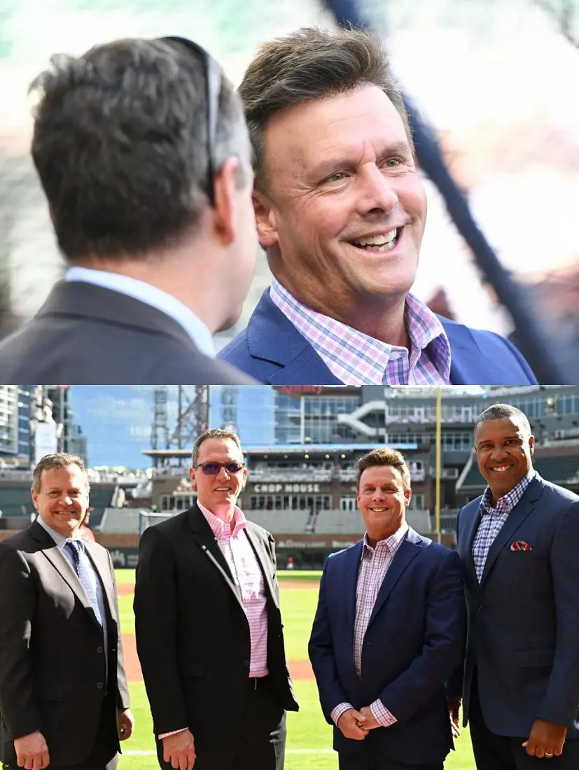 Karl Ravech with David Cone and Eduardo Perez during the Opening Day of 2022 World Series