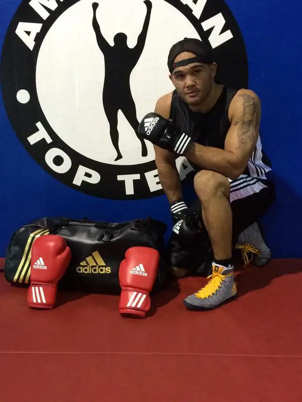 MMA fighter Robbie Lawler flaunting his new Adidas gear after signing the contract in 2014.