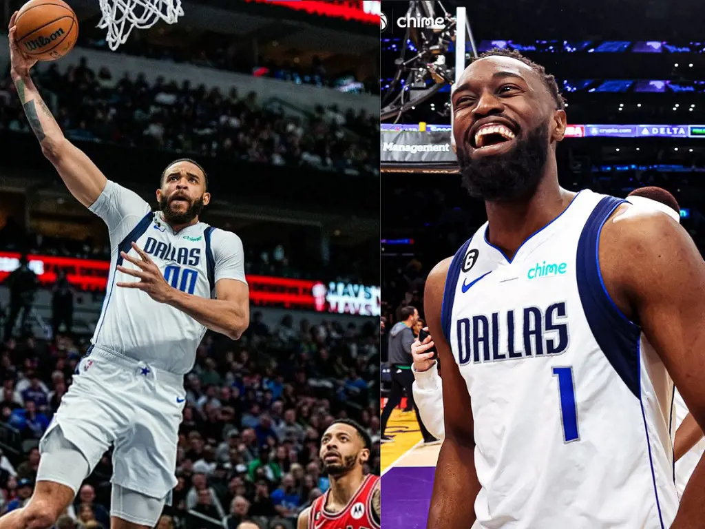 Picture montage of Dallas Mavericks player from the arena during a basketball match