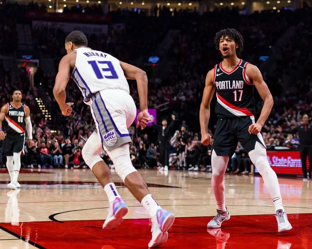 Shaedon Sharpe during a match at Moda Center at the Rose Quarter in April 2023