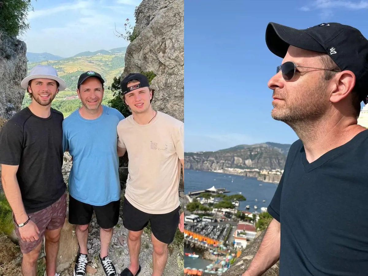 Adam and Luca pose with Giuliano in the terrains of Italy