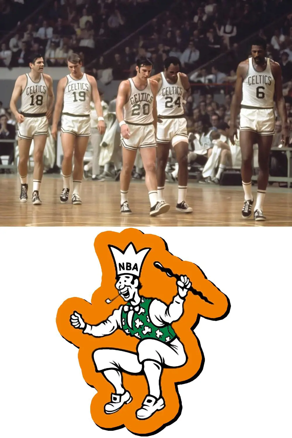 Boston Celtics star players Bailey Howell, Don Nelson, Larry Siegfried, Sam Jones and Bill Russell at Boston Garden in the 60s