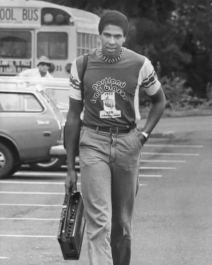 Former Portland Trail Blazers center Mychal in the early 80s marching for an NBA game 