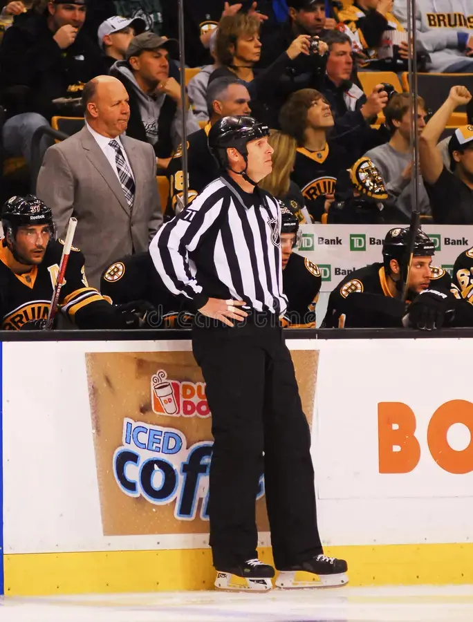 Linesman Brad Kovachik during an NHL game.