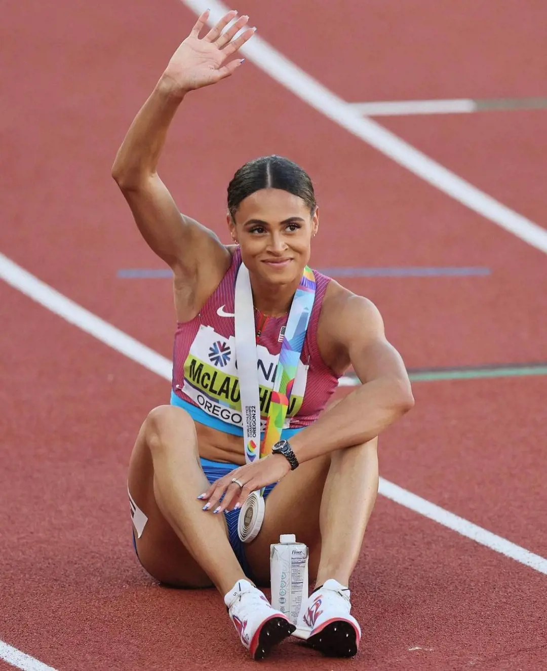 Sydney McLaughlin at Hayward Field following her 50.68-second finish of the world U20 record.