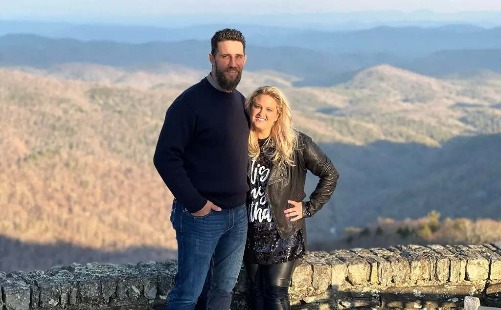 Madison and Ali striking a pose in New York, January 2022 with a scenic view in the background