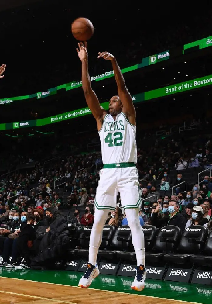 Al Horford in action at TD Garden in October 2021 with Boston