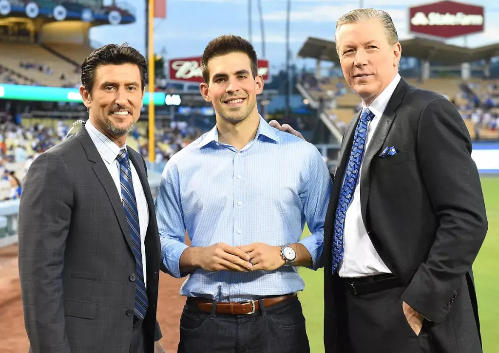 From right: Orel Hershiser, Joe Davis and Garicaparra