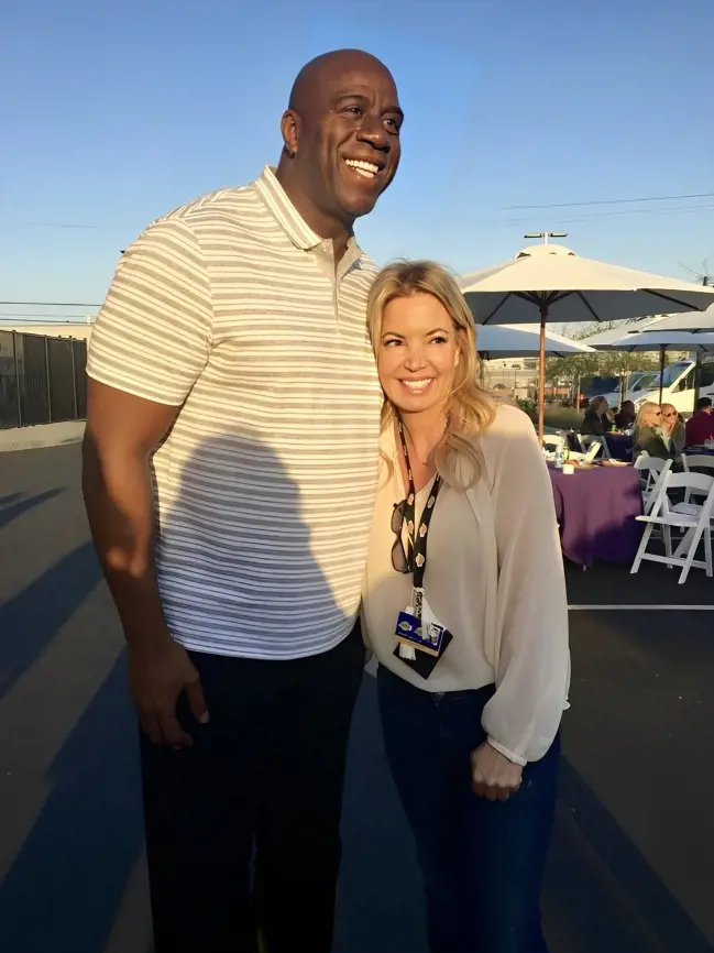 Former Lakers minority owner Earvin Magic Johnson and controlling owner and president of the LA Lakers Jeanie Buss pictured together in 2018