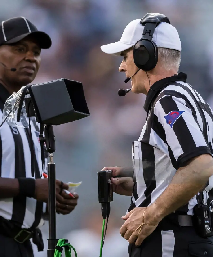 Stapleton reviewing a play at Beaver Stadium on August 31, 2019. (Photo by Scott Taetsch)