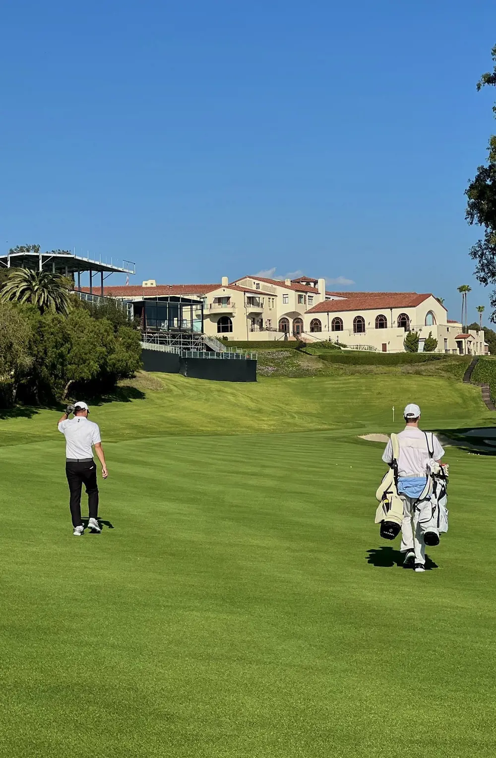 The view of the newly built clubhouse looks amazing from the lush green course 