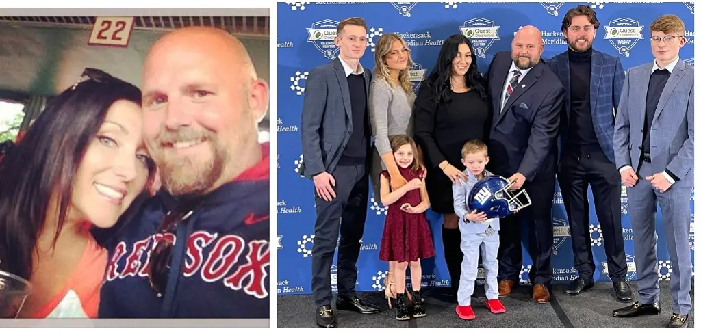 Daboll and Beth on the left in November 2013 and on the right with their kids in January 2022.