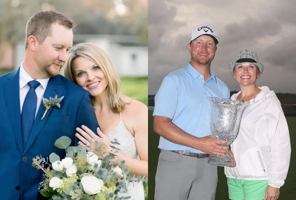  Brice poses with the trophy and Suzan after grabbing his first PGA Tour win in March 2018 in Dominican Republic