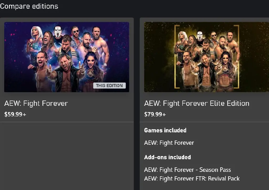 Two editions prize comparison of AEW video game on Xbox