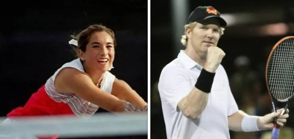 Jim and Susanna playing tennis matches on the court.