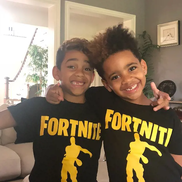 Hall's twin boys donning matching fortnite t-shirts