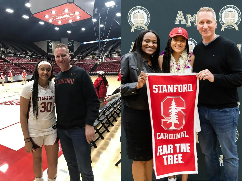 (Left) Haley and Patrick Jones during a practice session donning Stanford shirt