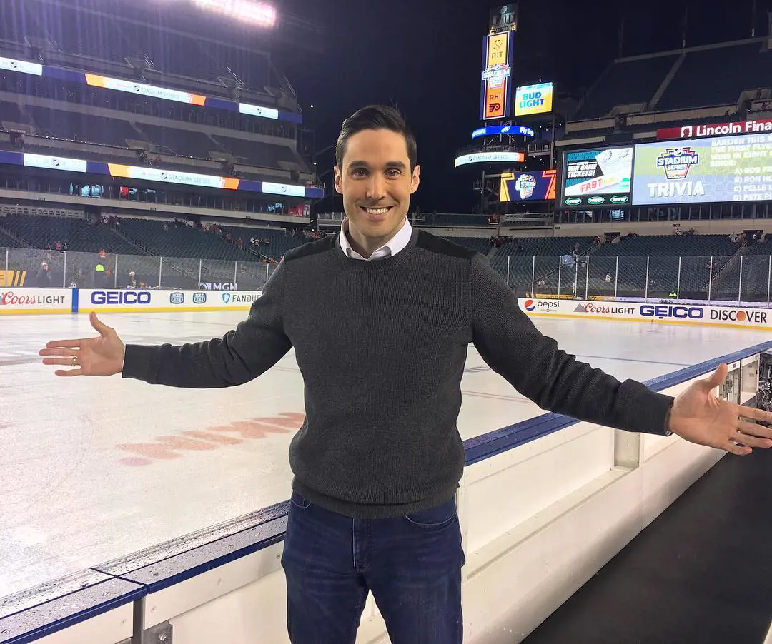 Keith Jones at Lincoln Financial Field to cover an NHL game between the Flyers and Pens in February 2019