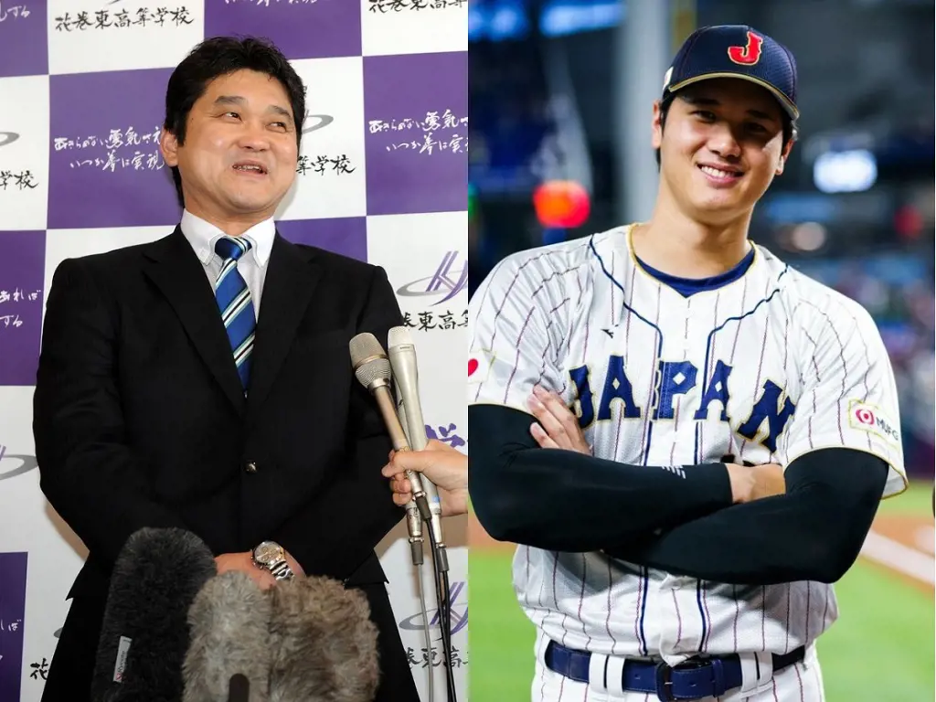 (Left) Toru talking to the press on March 2, 2013, after Shohei was drafted by the Nippon Ham Fighters