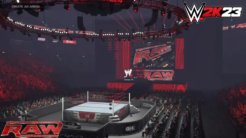 The game features Raw 2022 as the current weekly show and will also have Raw 2002 and 2005 as unlockable arenas