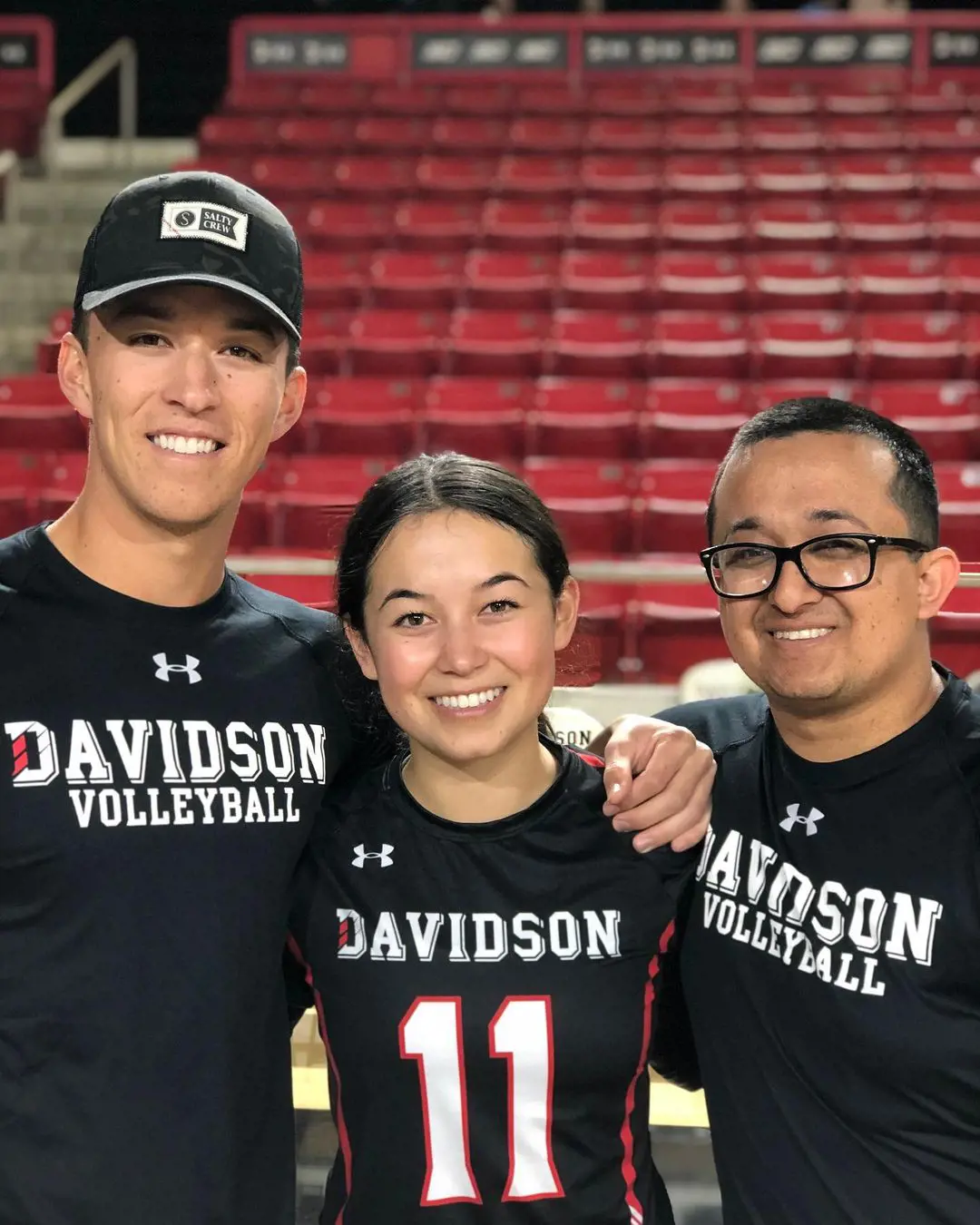 Tommy, Elise, and Johnny at Elise's volleyball game with the Davidson Wildcats in November 2019.