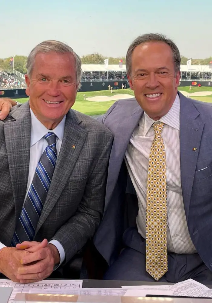 Dan Hicks(right) with NBC sports analyst Peter Jacobsen.