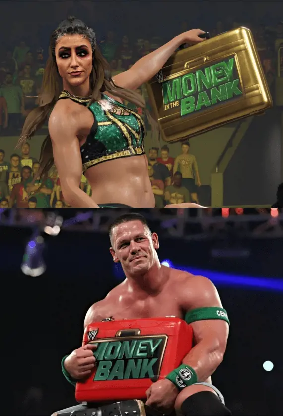 Britt Baker and John Cena with the MITB briefcase.